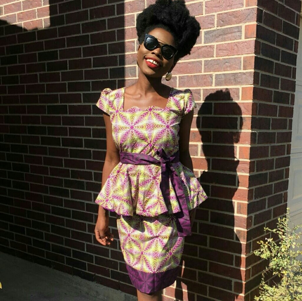 Women African print knee length peplum dress
